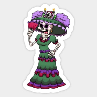 Mexican Catrina With Hand Fan Sticker